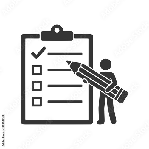 チェックリストを記入する人物のシルエットアイコン