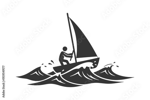 荒波を乗り越える船のシルエットアイコン