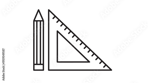 Pencil and set square icon with measurement markings, representing drafting, geometry, and precise drawing for design and education