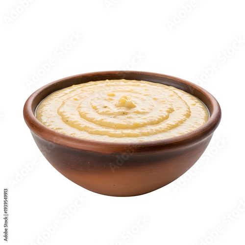 Hummus in Brown Ceramic Bowl Isolated on Transparent White Background