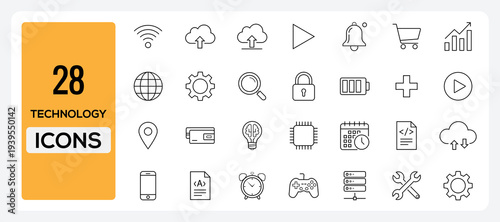 Set of Minimalist Thin Line Icons for Technology Business Web Development and Digital Marketing App