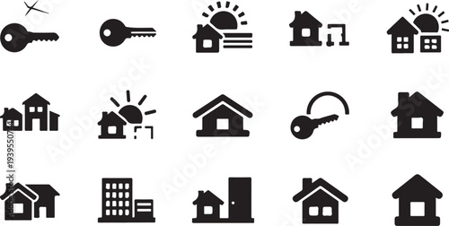 Black and white house and key icons on white