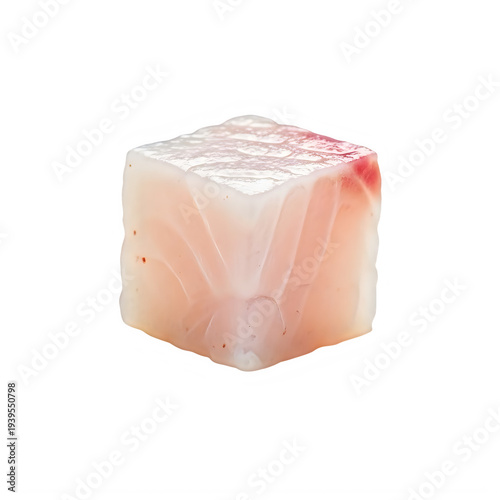 Raw Pink Salmon Fillet Cube on Transparent White Background