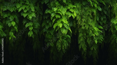 Vibrant green foliage with dark backdrop nature scene texture