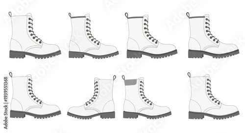 Collection of White Combat Boots: Side and Angled Views