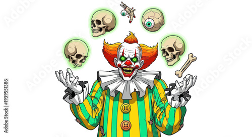Creepy Clown Juggling Skulls and Eyeballs, Horror Character