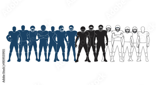 American Football Players Team Silhouette Lineup