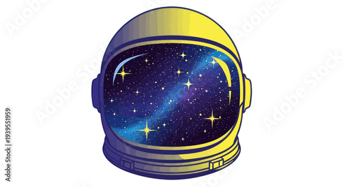 Astronaut helmet reflecting a vibrant galaxy with stars and nebulae, space exploration concept