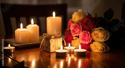 Romantic ambiance with candles and roses