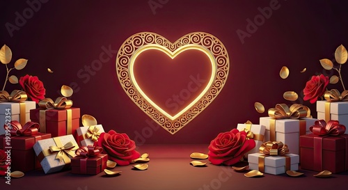Valentine's day celebration with heart shaped decor and gift boxes