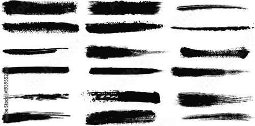 Collection of black brush strokes on a white background for artistic and design purposes