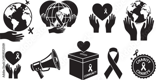 Cancer Awareness Symbols and Icons for Support and Charity