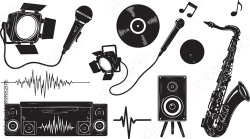 Music equipment and instruments for sound recording studio setup