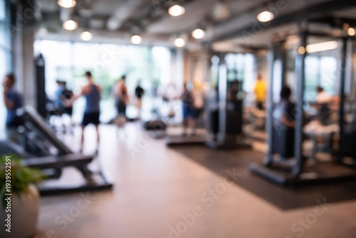 Blurry Abstract View of Modern Gym Interior with People
