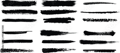 Collection of black brush strokes on white background for artistic and design purposes