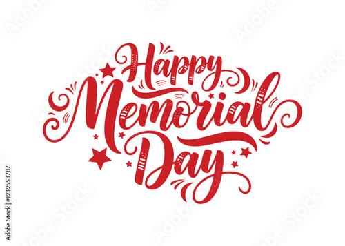 Decorative Happy Memorial Day calligraphy text for patriotic design. Vector illustration isolated on white.