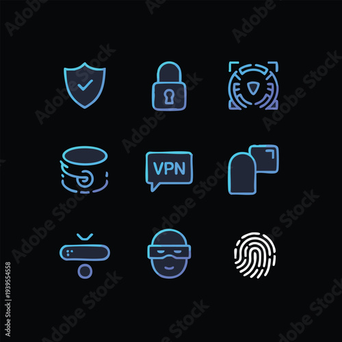 Blue and white representing security and technology concepts on black background