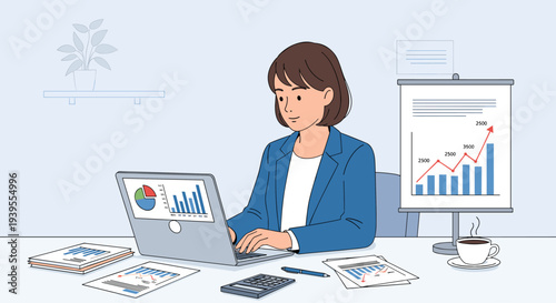 Businesswoman working on laptop computer.