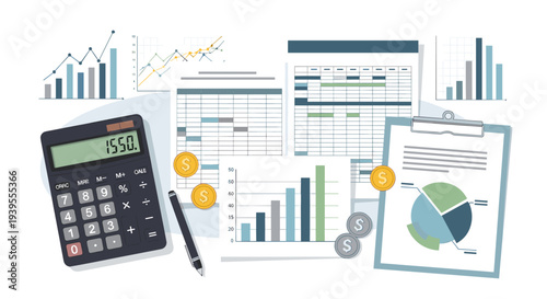 Calculator and business financial documents.