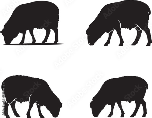 Grazing Sheep Silhouette Vector Icon Collection