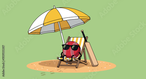 Cute Summer Beach Cartoon Character Relaxing on Deck Chair Under Umbrella Vacation Holiday Illustration