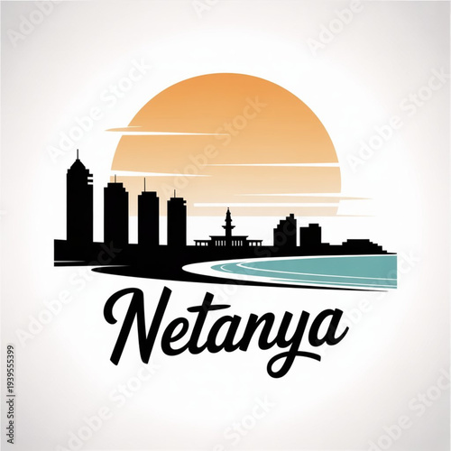 Wallpaper Mural Netanya Skyline Silhouette — Mediterranean Cliffside Resort City Vector Illustration Torontodigital.ca