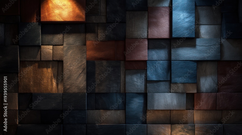 Fototapeta premium Abstract textured wall composed of colorful rectangular panels for background