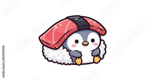 Adorable Penguin Dressed as Sushi A Whimsical and Playful Illustration