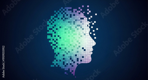 Digital Pixelated Human Head Profile Illustration.