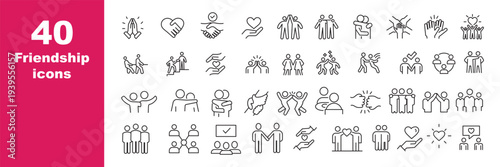 Friendship and love line icons set. care and charity concept editable stroke outline icons set, vector illustration on white background