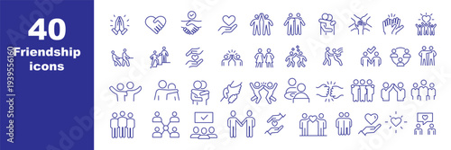 Friendship and love line icons set. care and charity concept editable stroke outline icons set, vector illustration on white background