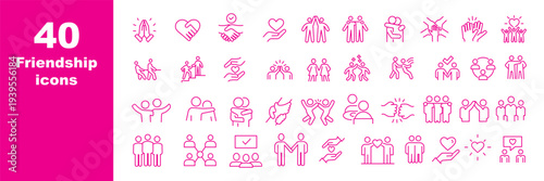 Friendship and love line icons set. care and charity concept editable stroke outline icons set, vector illustration on white background