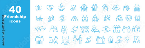 Friendship and love line icons set. care and charity concept editable stroke outline icons set, vector illustration on white background