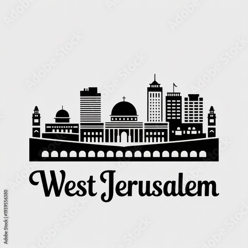 West Jerusalem Skyline Silhouette — Israeli Government District Vector Illustration
