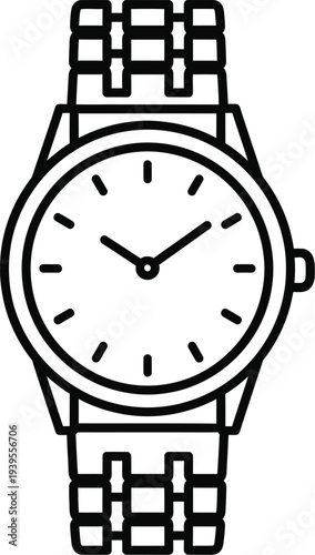 Simple black and white line drawing of a classic wristwatch