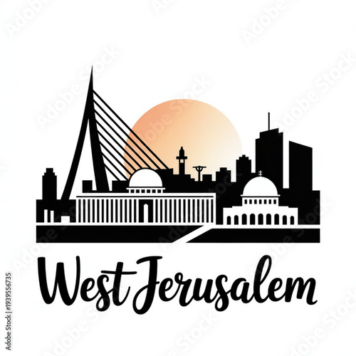 Wallpaper Mural West Jerusalem Israel Skyline Silhouette — Government District Landmarks Vector Illustration Torontodigital.ca