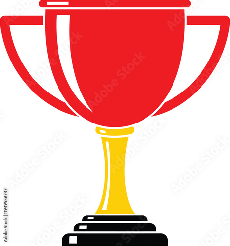 A vibrant red and gold trophy icon on a dark base