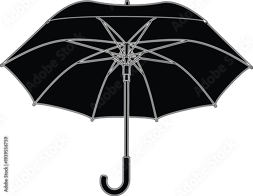 A black umbrella depicted in a simple graphic style against white