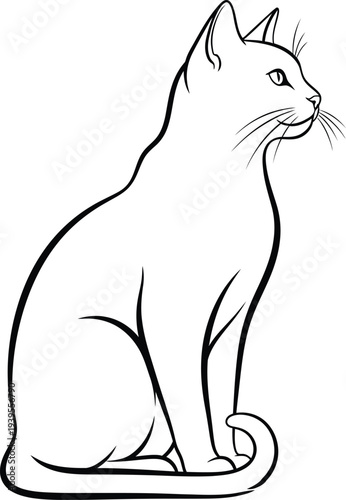 Elegant outline of a seated cat with a long curved tail