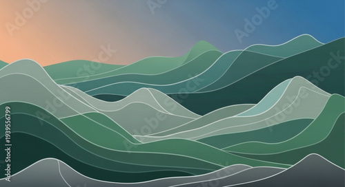 Stylized Abstract Mountain Landscape Illustration with Layers.