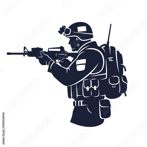 Soldier aiming rifle, tactical gear, military operation, combat readiness, armed forces