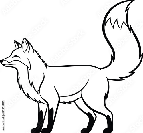 Simple black and white line drawing of a fox in profile