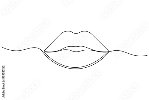 Lips continuous one line drawing on white background