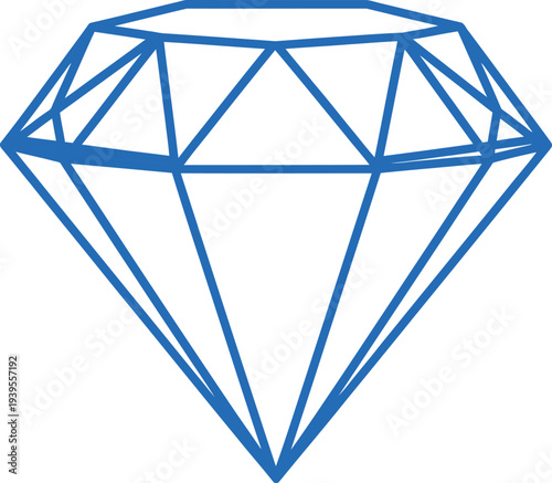 Simple blue line drawing of a faceted diamond shape on white background