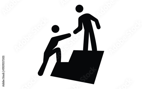 Person helping another up stairs step silhouette concept of support and teamwork help