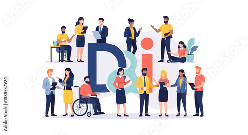 Workplace Diversity and Inclusion Concept: Diverse Team Collaboration, Equity, and Equal Opportunity Illustration