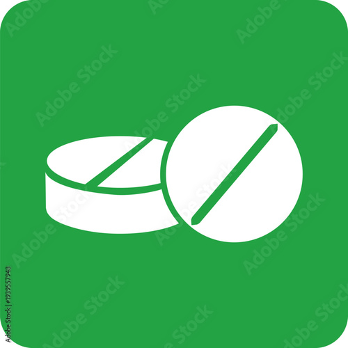 Two white pills on a green background simple vector illustration representing medication and healthcare isolated graphic for medical concepts