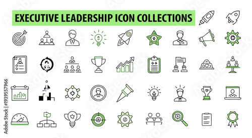 A professional collection of icons and vector symbols featuring nature-inspired elements like environmental business signs