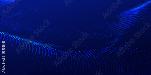 Abstract blue wave formed from interconnected data points and particles