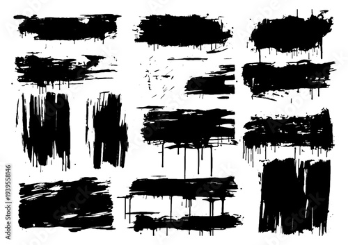 Versatile vector clipart of collection of dynamic brushstroke elements for adding a creative touch to designs. Black brushstrokes striking visual contrast on white background. For designing invitation